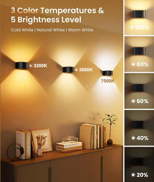 2-delige Draadloze LED Wandlamp met Bewegingssensor – 3 Lichtkleuren, Oplaadbaar, Up en Down Verlichting