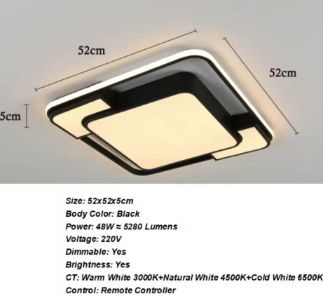 LED Plafondlamp Zwart Vierkant Gebogen – Moderne Opbouwlamp, Koel Wit Licht 6000K