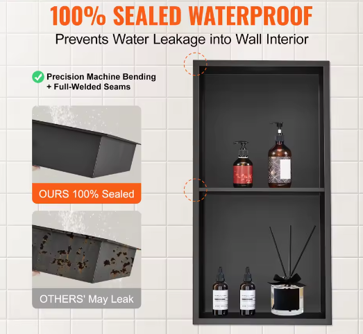 Douche-niche 304 RVS – Verzonken Wandnis met Dubbele Planken voor Badkamer en Zeepopslag