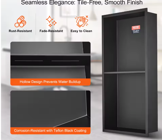 Douche-niche 304 RVS – Verzonken Wandnis met Dubbele Planken voor Badkamer en Zeepopslag