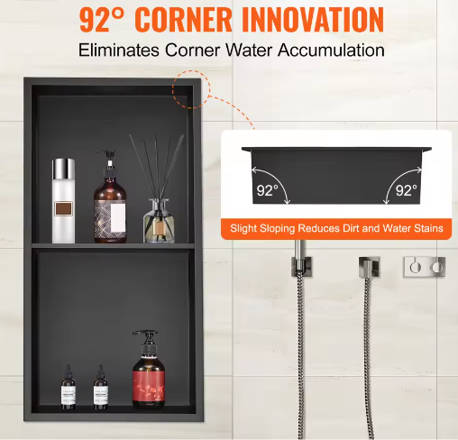 Douche-niche 304 RVS – Verzonken Wandnis met Dubbele Planken voor Badkamer en Zeepopslag