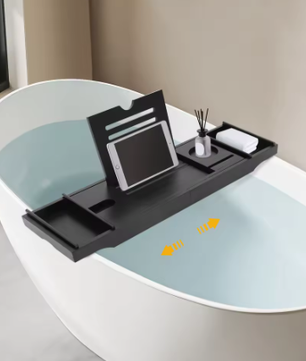 Uitbreidbare Badkuipplank van Bamboe – Badopbergrek en Badserveerblad voor Kaarsen, Handdoeken en Badaccessoires