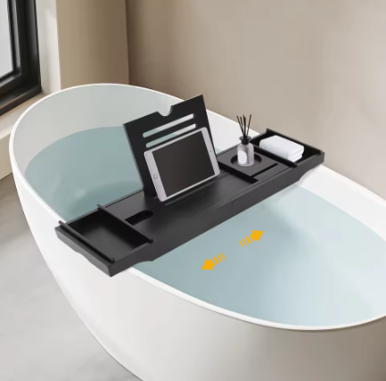 Uitbreidbare Badkuipplank van Bamboe – Badopbergrek en Badserveerblad voor Kaarsen, Handdoeken en Badaccessoires