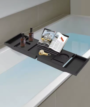 Uitbreidbare Badkuipplank van Bamboe – Badopbergrek en Badserveerblad voor Kaarsen, Handdoeken en Badaccessoires