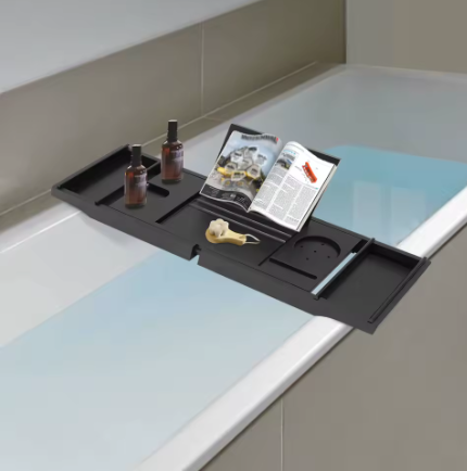 Uitbreidbare Badkuipplank van Bamboe – Badopbergrek en Badserveerblad voor Kaarsen, Handdoeken en Badaccessoires