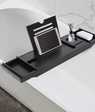 Uitbreidbare Badkuipplank van Bamboe – Badopbergrek en Badserveerblad voor Kaarsen, Handdoeken en Badaccessoires