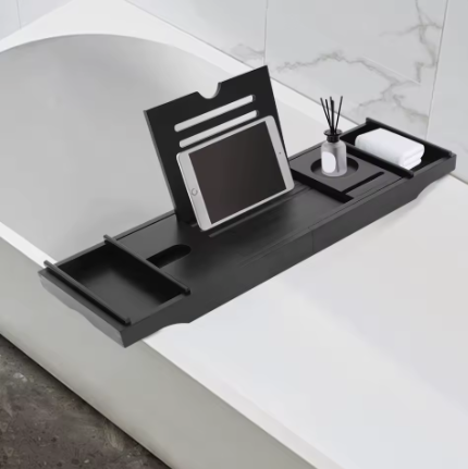 Uitbreidbare Badkuipplank van Bamboe – Badopbergrek en Badserveerblad voor Kaarsen, Handdoeken en Badaccessoires