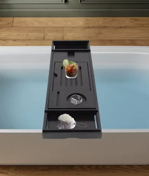 Uitbreidbare Badkuipplank van Bamboe – Badopbergrek en Badserveerblad voor Kaarsen, Handdoeken en Badaccessoires