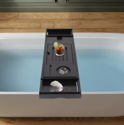 Uitbreidbare Badkuipplank van Bamboe – Badopbergrek en Badserveerblad voor Kaarsen, Handdoeken en Badaccessoires