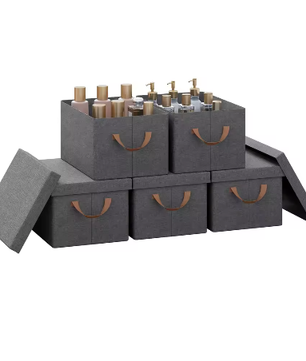 Opvouwbare Stoffen Opbergdozen met Deksel en Handvatten – Set van 3 of 5, Grote Organizer voor Kleding, Dekbedden en Speelgoed