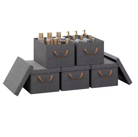 Opvouwbare Stoffen Opbergdozen met Deksel en Handvatten – Set van 3 of 5, Grote Organizer voor Kleding, Dekbedden en Speelgoed