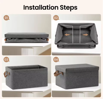 Opvouwbare Stoffen Opbergdozen met Deksel en Handvatten – Set van 3 of 5, Grote Organizer voor Kleding, Dekbedden en Speelgoed