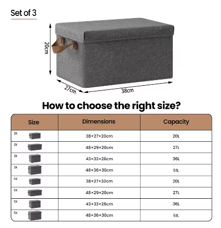 Opvouwbare Stoffen Opbergdozen met Deksel en Handvatten – Set van 3 of 5, Grote Organizer voor Kleding, Dekbedden en Speelgoed