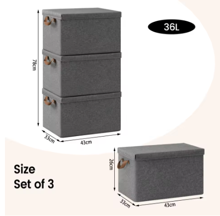Opvouwbare Stoffen Opbergdozen met Deksel en Handvatten – Set van 3 of 5, Grote Organizer voor Kleding, Dekbedden en Speelgoed