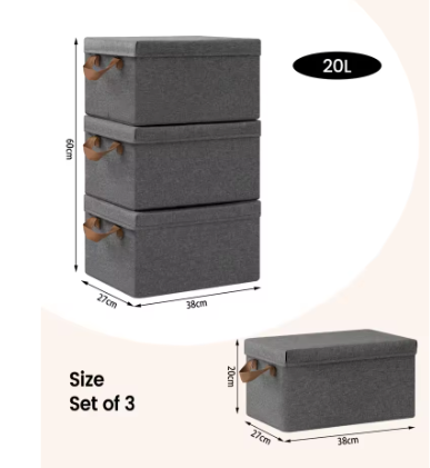 Opvouwbare Stoffen Opbergdozen met Deksel en Handvatten – Set van 3 of 5, Grote Organizer voor Kleding, Dekbedden en Speelgoed