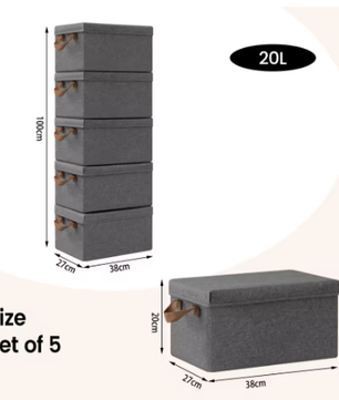 Opvouwbare Stoffen Opbergdozen met Deksel en Handvatten – Set van 3 of 5, Grote Organizer voor Kleding, Dekbedden en Speelgoed