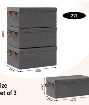 Opvouwbare Stoffen Opbergdozen met Deksel en Handvatten – Set van 3 of 5, Grote Organizer voor Kleding, Dekbedden en Speelgoed