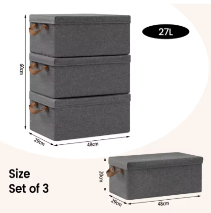 Opvouwbare Stoffen Opbergdozen met Deksel en Handvatten – Set van 3 of 5, Grote Organizer voor Kleding, Dekbedden en Speelgoed