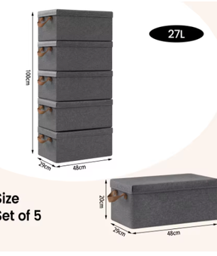 Opvouwbare Stoffen Opbergdozen met Deksel en Handvatten – Set van 3 of 5, Grote Organizer voor Kleding, Dekbedden en Speelgoed