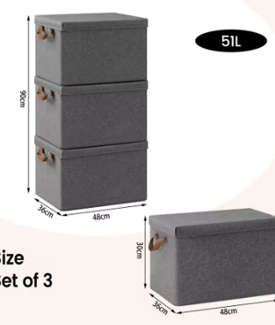 Opvouwbare Stoffen Opbergdozen met Deksel en Handvatten – Set van 3 of 5, Grote Organizer voor Kleding, Dekbedden en Speelgoed