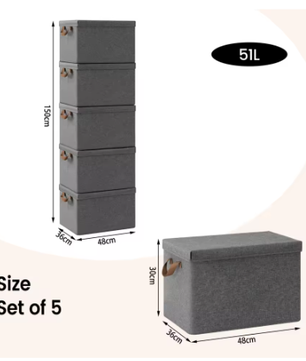 Opvouwbare Stoffen Opbergdozen met Deksel en Handvatten – Set van 3 of 5, Grote Organizer voor Kleding, Dekbedden en Speelgoed