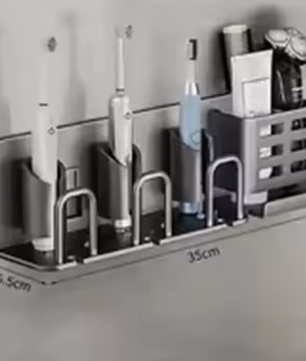 Wandgemonteerde Tandenborstelhouder met Bekeropslag – Boorvrije Badkamer Organizer