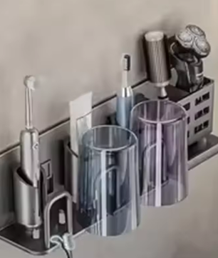 Wandgemonteerde Tandenborstelhouder met Bekeropslag – Boorvrije Badkamer Organizer