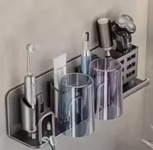 Wandgemonteerde Tandenborstelhouder met Bekeropslag – Boorvrije Badkamer Organizer