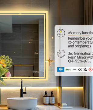 Verlichte Badkamerspiegel met Achtergrondverlichting – Rechthoekig, Dimbaar, Anti-condens, Wandmontage, Modern Design