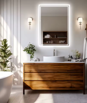 Verlichte Badkamerspiegel met Achtergrondverlichting – Rechthoekig, Dimbaar, Anti-condens, Wandmontage, Modern Design