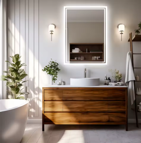 Verlichte Badkamerspiegel met Achtergrondverlichting – Rechthoekig, Dimbaar, Anti-condens, Wandmontage, Modern Design