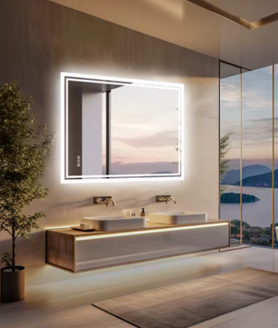 Verlichte Badkamerspiegel met Achtergrondverlichting – Rechthoekig, Dimbaar, Anti-condens, Wandmontage, Modern Design