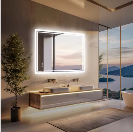 Verlichte Badkamerspiegel met Achtergrondverlichting – Rechthoekig, Dimbaar, Anti-condens, Wandmontage, Modern Design