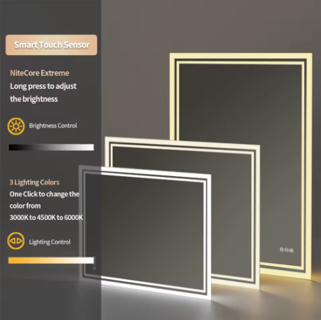 Verlichte Badkamerspiegel met Achtergrondverlichting – Rechthoekig, Dimbaar, Anti-condens, Wandmontage, Modern Design