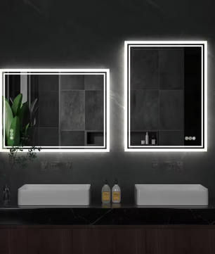 Verlichte Badkamerspiegel met Achtergrondverlichting – Rechthoekig, Dimbaar, Anti-condens, Wandmontage, Modern Design