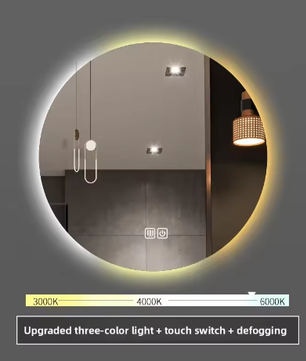 Ronde Slimme Badkamerspiegel Ø50 cm – LED Achtergrondverlichting, Touchbediening, Wandmontage, HD Glas