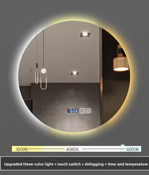 Ronde Slimme Badkamerspiegel Ø50 cm – LED Achtergrondverlichting, Touchbediening, Wandmontage, HD Glas