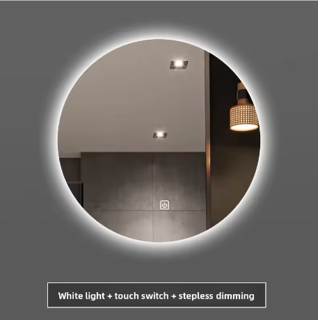 Ronde Slimme Badkamerspiegel Ø50 cm – LED Achtergrondverlichting, Touchbediening, Wandmontage, HD Glas