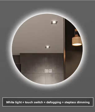 Ronde Slimme Badkamerspiegel Ø50 cm – LED Achtergrondverlichting, Touchbediening, Wandmontage, HD Glas