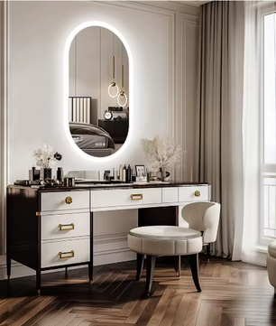 Ovale Verlichte Badkamerspiegel met LED Achtergrondverlichting – Touchbediening, Dimbaar, Anti-condens, IP44