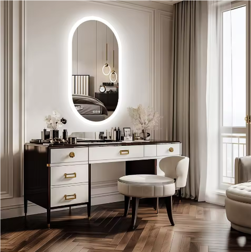 Ovale Verlichte Badkamerspiegel met LED Achtergrondverlichting – Touchbediening, Dimbaar, Anti-condens, IP44