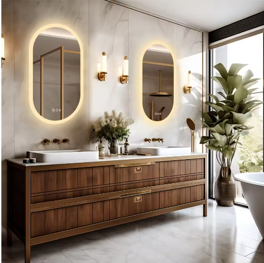 Ovale Verlichte Badkamerspiegel met LED Achtergrondverlichting – Touchbediening, Dimbaar, Anti-condens, IP44