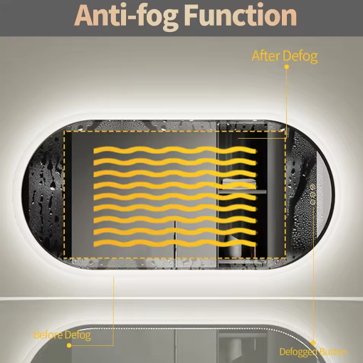 Ovale Verlichte Badkamerspiegel met LED Achtergrondverlichting – Touchbediening, Dimbaar, Anti-condens, IP44