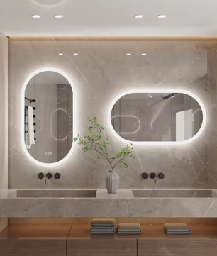 Ovale Verlichte Badkamerspiegel met LED Achtergrondverlichting – Touchbediening, Dimbaar, Anti-condens, IP44