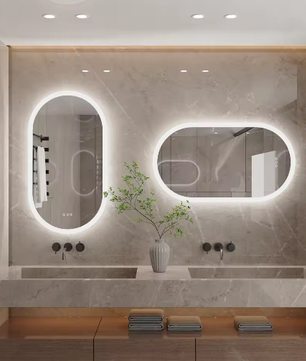 Ovale Verlichte Badkamerspiegel met LED Achtergrondverlichting – Touchbediening, Dimbaar, Anti-condens, IP44