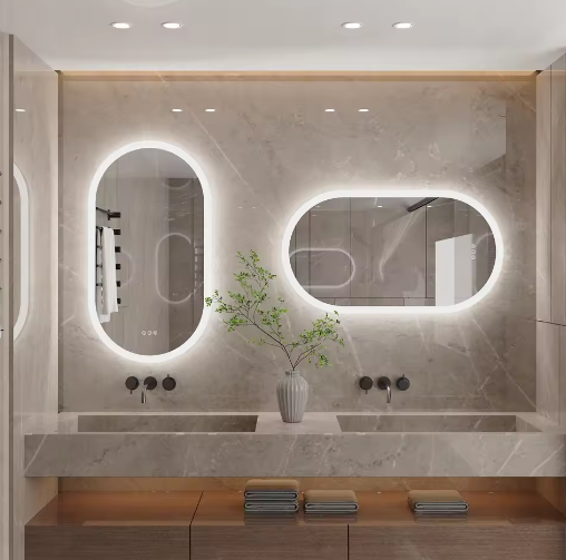 Ovale Verlichte Badkamerspiegel met LED Achtergrondverlichting – Touchbediening, Dimbaar, Anti-condens, IP44