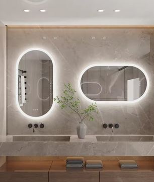 Ovale Verlichte Badkamerspiegel met LED Achtergrondverlichting – Touchbediening, Dimbaar, Anti-condens, IP44