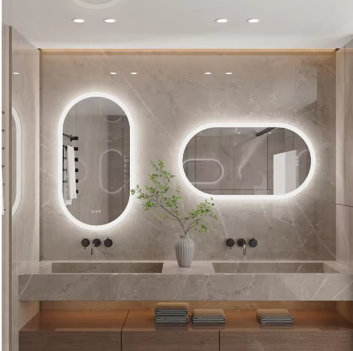 Ovale Verlichte Badkamerspiegel met LED Achtergrondverlichting – Touchbediening, Dimbaar, Anti-condens, IP44