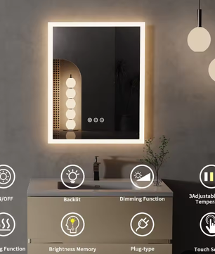 LED Badkamerspiegel met Verlichting en Anticondens – Wandgemonteerde Spiegel met Touchbediening en Geheugenfunctie