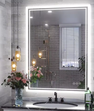 LED Badkamerspiegel met Dimbare Achtergrondverlichting en Anticondens – Rechthoekige Wandspiegel met Touchbediening, Verticaal en Horizontaal te Monteren